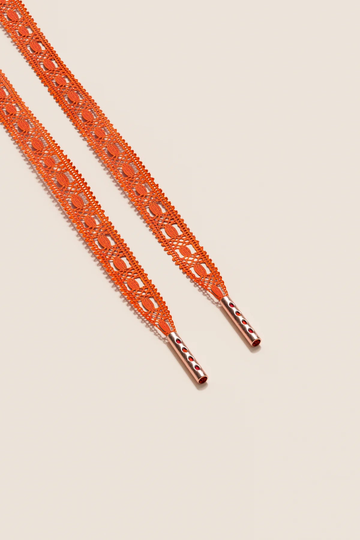 Senkels Orange Crochet Shoelaces with Rose Gold Aglets