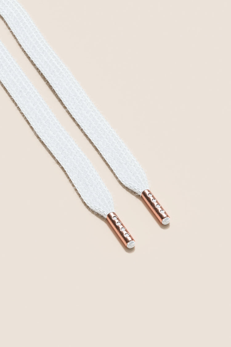 Senkels White Sneaker Shoelaces with Rose Gold Aglets