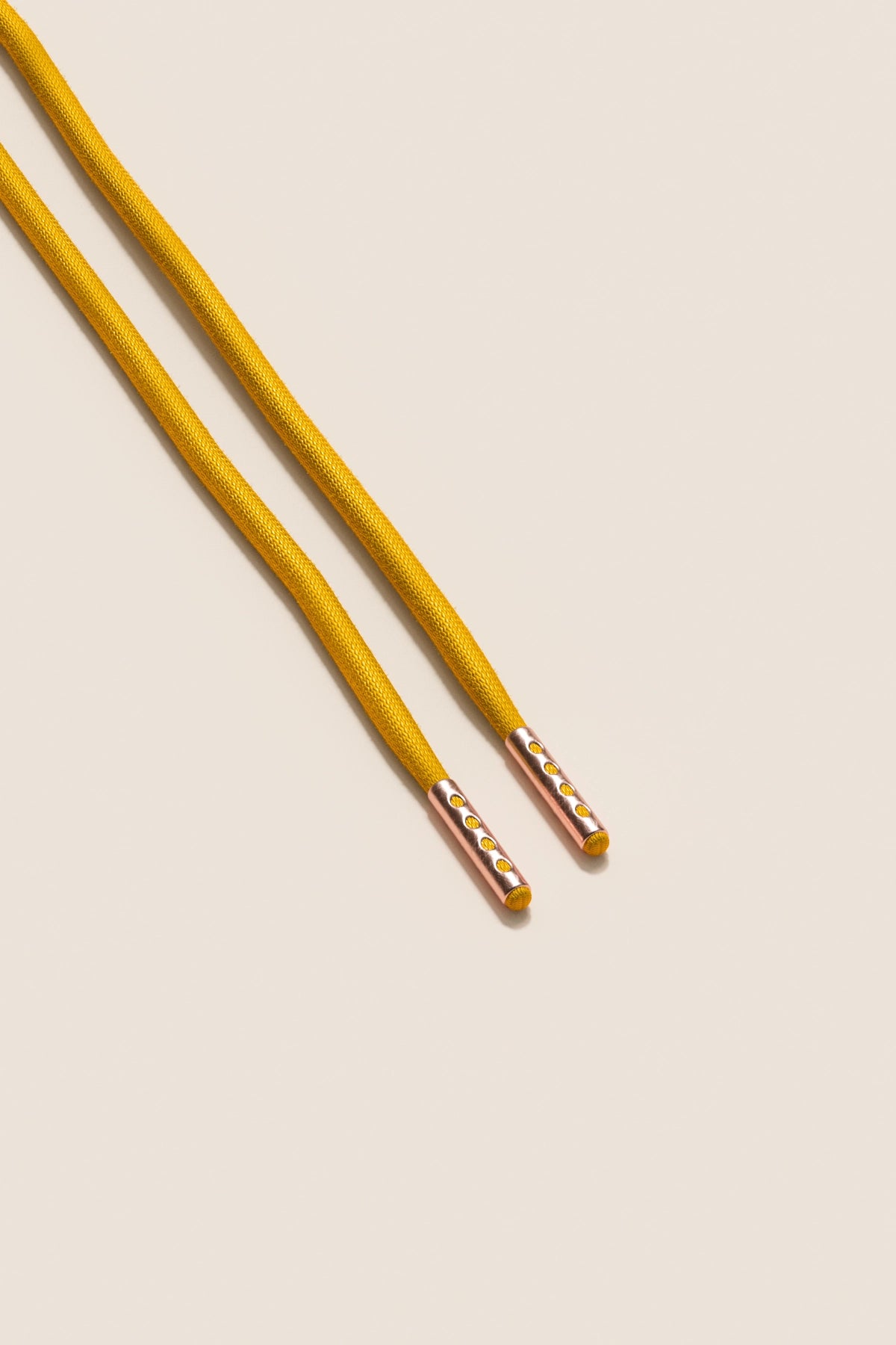 Senkels Yellow 4mm Round Waxed Shoelaces with Rose Gold Aglets